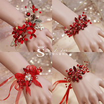 High-grade red beautiful bride wrist flower bridesmaid Group flower girl crystal bracelet wedding children show Flower