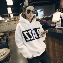 White sweatshirt women padded velvet hooded loose Korean spring and autumn thin hooded top 2021 new autumn and winter
