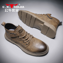  Bull family mens shoes autumn high-top Martin boots mens British retro leather tooling leather shoes mid-help motorcycle leather boots
