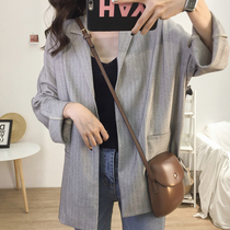  Blazer womens 2021 new spring and autumn thin loose casual top mid-length temperament striped small suit