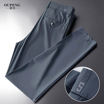 Spring and Autumn high-end silky mens pants summer straight suit pants high elastic ice silk trousers