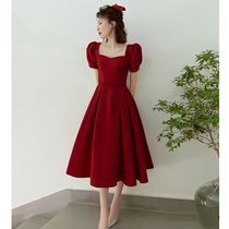 Toast The bride can normally wear a wine red color cute gown woman engagement dress superior and a little princess.