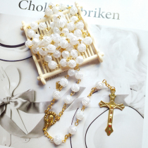  Factory direct sales white rose rosary Catholic jewelry Rose Wu Rui Benedict Cross Jesus Christ necklace