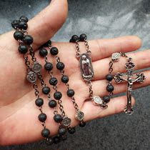 New Vatican St. Peters Cathedral Jesus Volcanic Rock Cross 59 Rose Rosary Necklace Prayer Drop