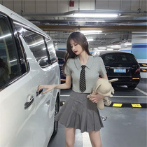 Net red jk uniform Academy style two-piece womens summer age foreign style small man thin pleated pleated skirt suit