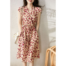 Mulberry silk dress female 2021 summer new playful sweet age-reducing fashion waist slim silk tea break skirt