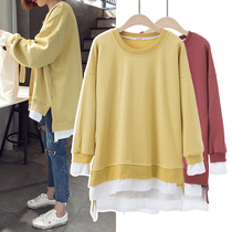 Pregnant womens autumn wear large size loose coat cotton pregnant womens pullover clothes long spring and autumn thin autumn