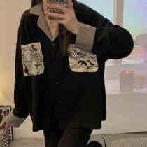 Black pajamas womens spring and autumn cotton 2022 new abstract summer plus size long-sleeved loungewear set