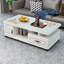 Glass coffee table small size European round corner coffee table simple modern TV cabinet tea table combination small apartment steel glass
