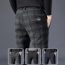 Mens plaid casual pants mens 2021 Autumn New slim feet stretch Joker Youth Business straight trousers