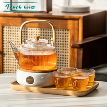 Touch Miss Flower Tea Pot Candle Boiled Tea Stove Euro Leisure Afternoon Tea Heating Tea with Glass Tea Tea Set