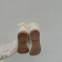 Strong push giant comfortable milky white back bow flat soft grandma single shoes