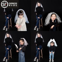 Parent-child mother and daughter Baby Childrens small veil short Super Xiansen Net red photo props bow collar headwear