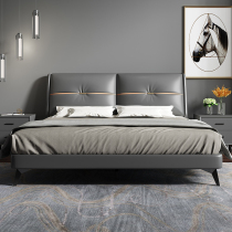 Italian minimalist leather bed light luxury modern simple Nordic soft leather bed 1 8 m real leather bed double bed master queen bed