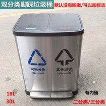 Stainless steel pedal trash can with lid foot step on business mute and deodorant free Manual storage 2 points 3 categories bucket