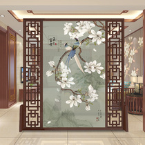 New Chinese style solid wood screen partition living room landscape office seat screen into the home feng shui flowers and birds porch mobile customization