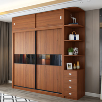 New Chinese wardrobe push-pull sliding door modern simple bedroom economical household small family wardrobe top cabinet side cabinet combination