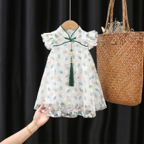 Girls Dress Summer Children Cheongsam Baby Hanfu Skirt Summer Princess style thin short-sleeved mesh children