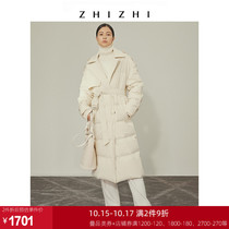 ZHIZHI Zhi ZHIZHI silk windbreaker down jacket female middle length 2021 new design sense Black