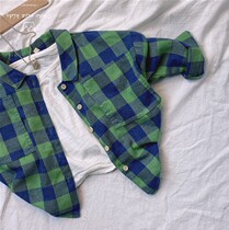 2022 Spring Summer Korea East Gate Children Dress Custom Small Children Plaid Shirt Cardiovert Boy Long Sleeve Shirt