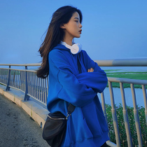 2021 New Early Autumn Tide ins Korean version loose Autumn Klein blue hooded sweater female spring and autumn thin