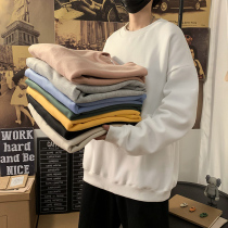 Multi-color optional round neck sweater mens spring and autumn lovers casual wear solid color top Hong Kong style simple basic coat