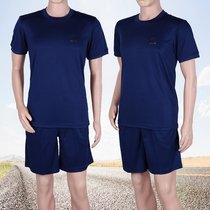 Flame Blue Fire physical fitness suit training uniform round neck T-shirt short sleeve shorts set mens sports fitness