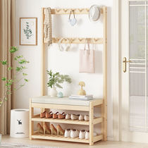 Solid wood shoe rack coat rack integrated floor-to-ceiling vertical household bedroom door hanger multifunctional shoe stool