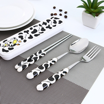 Cute stainless steel portable tableware set chopsticks three pieces fork spoon chopstick box student package cartoon