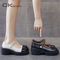 Small ckerwin shoes thick bottom round small leather shoes women 2021 Hepburn Japanese jk with skirt retro Mary Jane