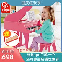 Hape childrens small piano 30-key triangle vertical baby instrument boys and girls wooden mechanical playing toy gift