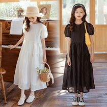  South Korea SZ Summer 2021 girls dress princess dress Korean childrens clothing round neck dress Mid-size childrens catwalk long dress