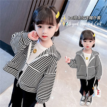 Girls  net infrared cover 2021 spring and autumn new thin Han Fan Yangqi striped hooded cardigan childrens wild jacket