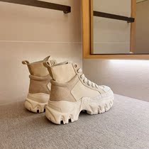 European station muffin thick-soled high-top shoes womens autumn 2021 new casual mid-heel Martin boots ins tide shoes
