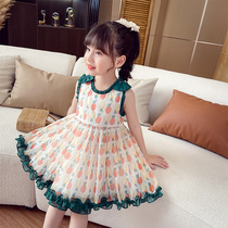 Girl princess dress for summer clothes 2022 new children Korean version Crushed Flowers Vest Little Girl Foreign Air Mesh Yarn Dress Dress