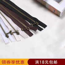 Fabric handmade bag accessories drip head pull piece bronze teeth 3-point zipper closed tail popular classic metal