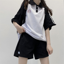Day Series Soft-girl Sports Suit Womens Summer College Wind Loose Shorts Shorts Short Sleeve Casual Wear and two sets of pins