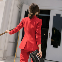 Senior sense red suit suit set womens autumn clothes 2021 new female temperament goddess fan Yingen style professional work clothes