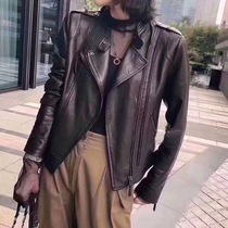 Leather dress female short locomotive jacket repair slim lean zipper coat 2023 spring and autumn new tanned sheep skin
