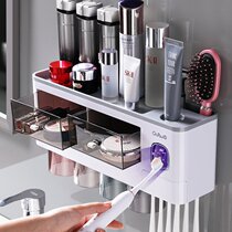 Japan imported MUJI E toothbrush holder toothbrush cup mouthwash Cup hanging wall type non-perforated storage cylinder set