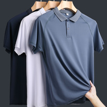 Mens summer polo shirt lapel ice silk short-sleeved T-shirt 2021 new solid color casual wild large size mens top