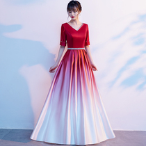 Cantata performance dress Female long dress New red dress Red song competition costume Conductor recitation evening dress