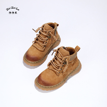 Boy Martin Boots Spring and Autumn 2021 New Childrens Two Cotton Shoes Leather Male Baby Boots Children Short Boots Women