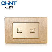 New product Zhengtai Electric 118 switch socket NEW5D brushed gold embedded steel frame two telephone computer socket