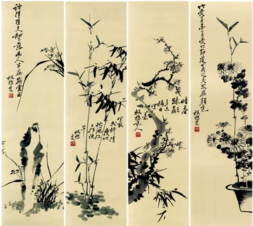 梅兰竹菊四条屏纯手绘画芯-梅兰竹菊四条屏纯手绘画芯促销价格、梅兰竹
