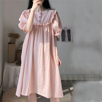 Summer Korean version pure cotton short sleeve sleeping dress lady cute princess ins girl student cotton linen gauze pyjamas home clothes