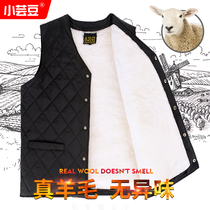 Lamb hair vest men winter warm middle-aged vest sheep wool one plus velvet thick cotton waistcoat