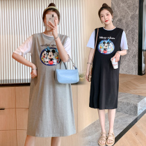 Pregnant women summer dresses Summer fake two no-show belly skirt Summer medium-long net red top