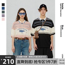 BLUE bosie short-sleeved striped Polo shirt mens 2021 summer new couple striped Japanese top 8063B