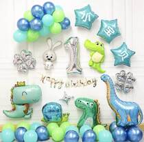 Dinosaur theme boy girl child baby birthday balloon party background wall setting decoration